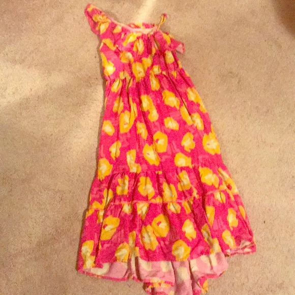 pink dress with yellow flowers